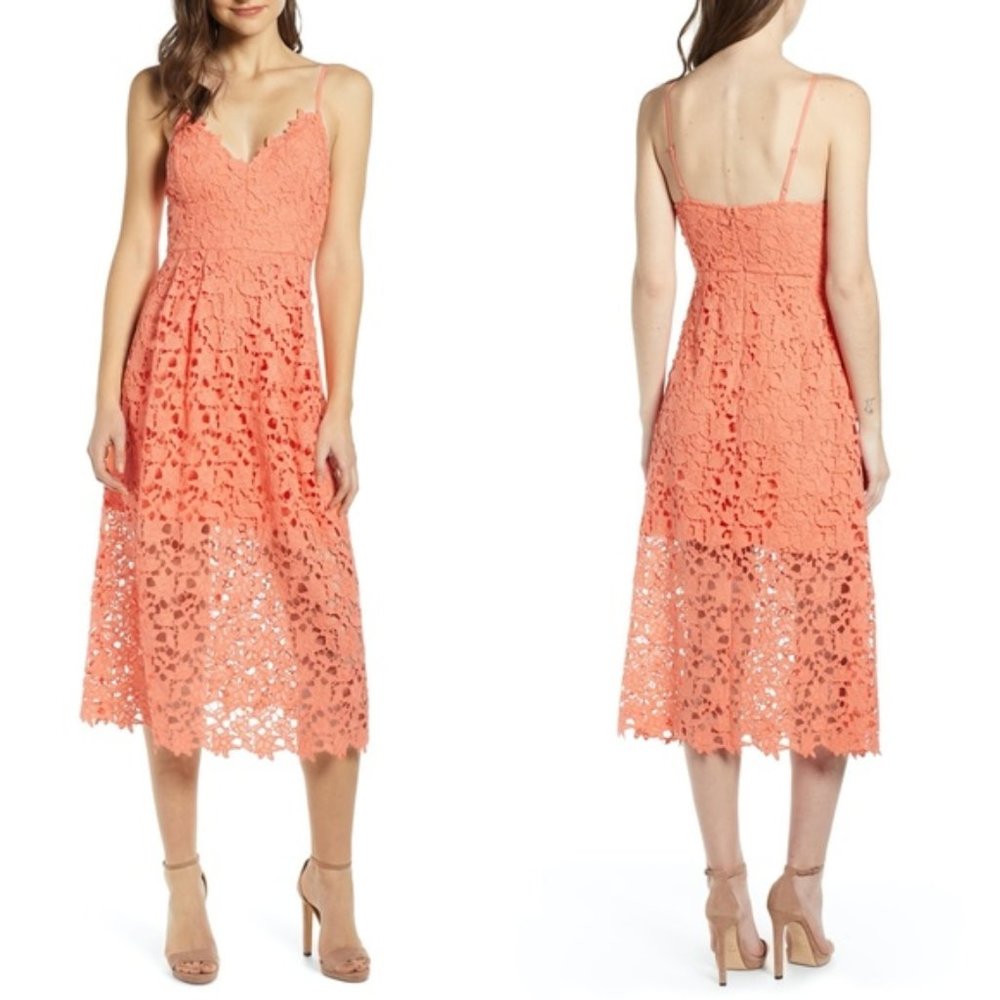 ASTR CROCHET LACE A-LINE MIDI DRESS
